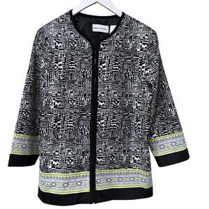 Alfred Dunner Womens Jacket Size 10 Black Print Cotton Blend Zip Front Blazer